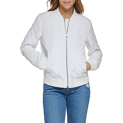 Levis Women's Diamond Quilted Bomber Jacket with Front Pockets-Regular & Plus Sizes Giacca, Bianco, S Donna Levis Women's Diamond Quilted Bomber Jacket with Front Pockets-Regular & Plus Sizes Giacca, Bianco, S Donna