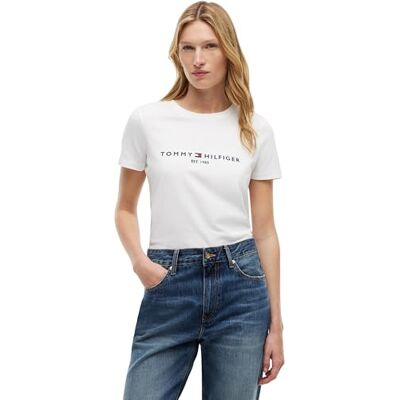 Tommy Hilfiger Donna T-Shirt Maniche Corte Heritage Scollo Rotondo, Bianco (White), S Tommy Hilfiger Donna T-Shirt Maniche Corte Heritage Scollo Rotondo, Bianco (White), S
