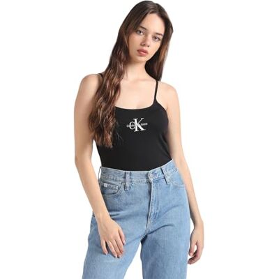 Calvin Klein Canotte Donna Strappy Tank Top Slim Fit, Nero (CK Black), XXL Calvin Klein Canotte Donna Strappy Tank Top Slim Fit, Nero (CK Black), XXL