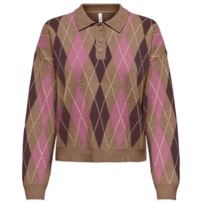 Only Onlibi LS Check Polo CC Knt, Cocco tostato, L Donna Only Onlibi LS Check Polo CC Knt, Cocco tostato, L Donna