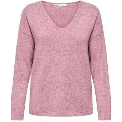 Only Onlrica Life L/S Maglione da Donna con Scollo a V Knt Noos, Rosa mélange., S Only Onlrica Life L/S Maglione da Donna con Scollo a V Knt Noos, Rosa mélange., S