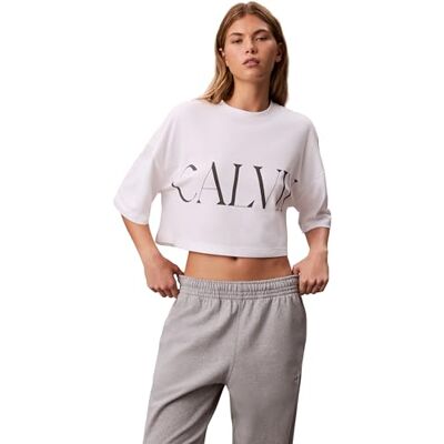 Calvin Klein Donna Pantaloni da Jogging Monologo French Terry con Vita Elastica, Grigio (Heroic Grey Heather), XL Calvin Klein Donna Pantaloni da Jogging Monologo French Terry con Vita Elastica, Grigio (Heroic Grey Heather), XL