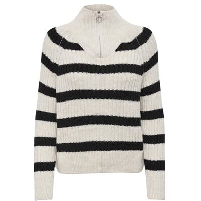 Only Onlleise Freya LS Zip Collo Alto Knt Noos Maglione Donna, Betulla/Strisce: Nero, S Only Onlleise Freya LS Zip Collo Alto Knt Noos Maglione Donna, Betulla/Strisce: Nero, S