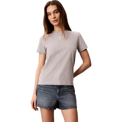 Calvin Klein SS Woven Label Classic Fit Tee Magliette, Grey (Heroic Grey Heather), S Donna Calvin Klein SS Woven Label Classic Fit Tee Magliette, Grey (Heroic Grey Heather), S Donna