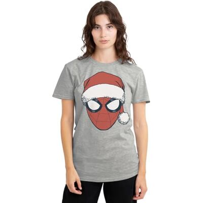 Marvel Spiderman Christmas Santa Hat Portrait Ladies T Shirt, Athletic Heather T-Shirt Donna (Pacco da 1) Marvel Spiderman Christmas Santa Hat Portrait Ladies T Shirt, Athletic Heather T-Shirt Donna (Pacco da 1)