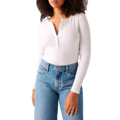 Levis Camicia da Donna Dry Goods Vacationer LS Henley, Bianco., XXS Levis Camicia da Donna Dry Goods Vacationer LS Henley, Bianco., XXS