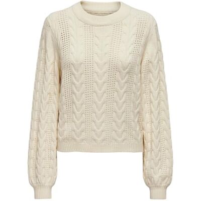 Only Onlrubina LS Cable O-Neck Nca Knt Maglione da Donna, Bianco e Grigio, S Only Onlrubina LS Cable O-Neck Nca Knt Maglione da Donna, Bianco e Grigio, S