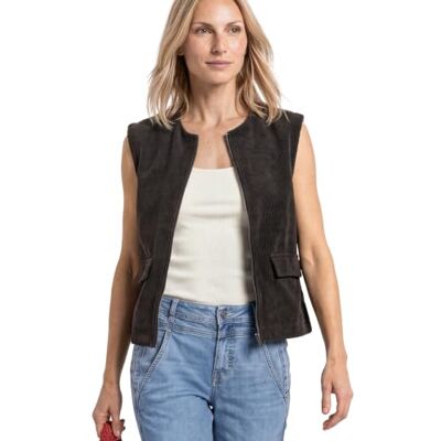 Street One Gilet da Donna con Scollo Rotondo Effetto Velluto a Coste 3231510, caffè Nero, 52 Street One Gilet da Donna con Scollo Rotondo Effetto Velluto a Coste 3231510, caffè Nero, 52