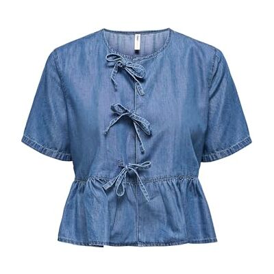 Only Onlbea SS Bow DNM Shirt Bj, Media Blu Denim, S Donna Only Onlbea SS Bow DNM Shirt Bj, Media Blu Denim, S Donna