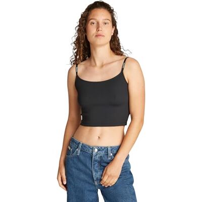 Calvin Klein Donna Canotta Elastic Strappy Top con Spalline con Logo, Nero (CK Black), L Calvin Klein Donna Canotta Elastic Strappy Top con Spalline con Logo, Nero (CK Black), L