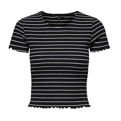 Only Onlemma Stripe S/S Jrs Cropped Top con Scollo A O E Maniche Corte, Nero, L Only Onlemma Stripe S/S Jrs Cropped Top con Scollo A O E Maniche Corte, Nero, L