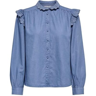 Only Onlpiper L/S EMB Frill DNM Shirt Qyt, Media Blu Denim, L Donna Only Onlpiper L/S EMB Frill DNM Shirt Qyt, Media Blu Denim, L Donna