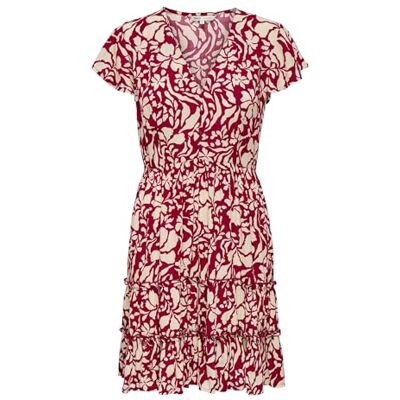 Only Onlclaudette Life SS Dress Wvn Noos Mini Abito con Scollo a V e Volant per l'uso Quotidiano, Merlot, M Only Onlclaudette Life SS Dress Wvn Noos Mini Abito con Scollo a V e Volant per l'uso Quotidiano, Merlot, M