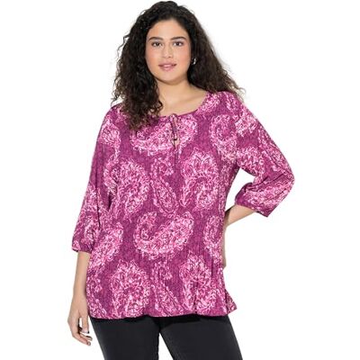 Ulla Popken Camicia Plissettata da Donna, Taglie Forti, Taglie Forti, Paisley, Girocollo, Maniche a 3/4, Doppio Strato , Lampone, 68 IT/70 IT Ulla Popken Camicia Plissettata da Donna, Taglie Forti, Taglie Forti, Paisley, Girocollo, Maniche a 3/4, Doppio Strato , Lampone, 68 IT/70 IT