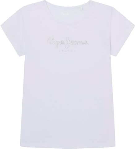 Pepe Jeans Hana Glitter, T-shirt Bambine e ragazze, Bianco (White),8 anni