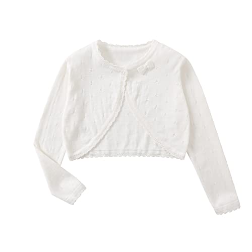 Yealoo Bambine Cardigan Bolero Maniche Lunghe Pizzo Girocollo Scrollata di Spalle Ragazze con Nodo di Prua