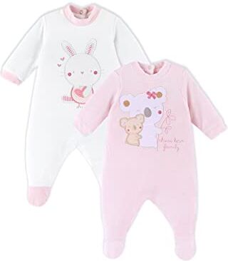 Chicco Set Tutine In Ciniglia con piedino, Tutina invernale Unisex 0-24, Rosa, 6 mesi (pacco da 2)