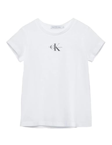 Calvin Klein Micro Monogram  Top in Maglia a Maniche Corte, Bianco (Bright White), 12 Anni Bambine e Ragazze