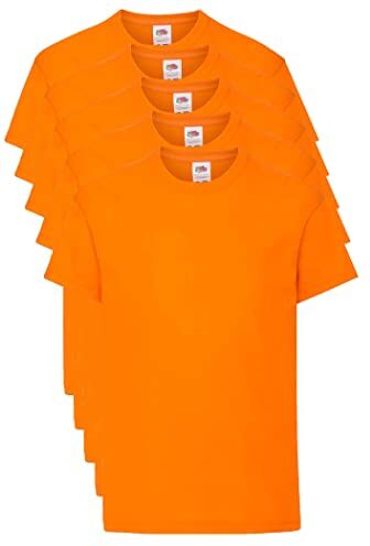 Fruit of the Loom T Originale Shirt, Arancione, 9-11 Anni (Pacco da 5) Unisex-Bambini e Ragazzi