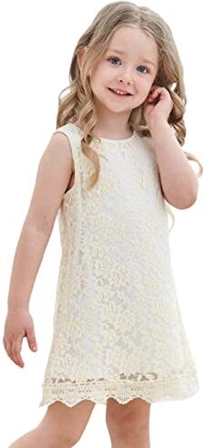 MIXIDON Vestito Bambina Elegante Fiori in Pizzo Nozze Festa Damigella d'Onore 4-5 Anni