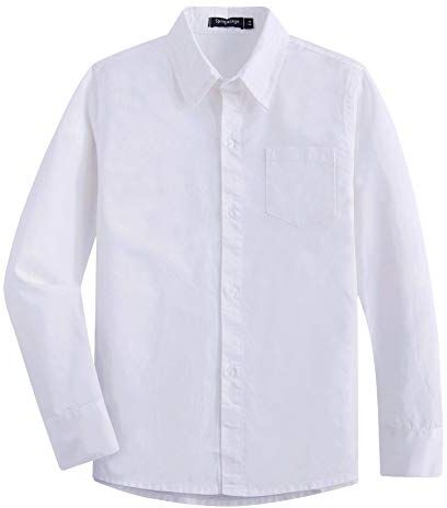 Spring&Gege Ragazzi Uniforme Scolastica Manica Lunga Camicia Tinta Unita per Bambino, Bianco, 7-8 Anni