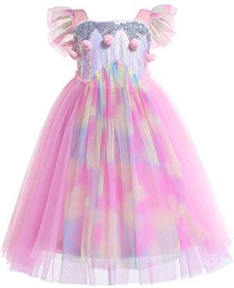 Lito Angels Ragazza Unicorno Abito Costumes Festa di Compleanno Tulle Vestito Ragazza di Fiore Arcobaleno di Paillettes Taglia 7-8 Anni