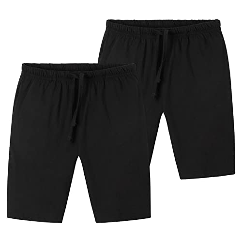 CityComfort Pantaloncini da Bambino, Set di Pantaloni Corti in Cotone, Vita Elasticizzata, 2 Tasche, Pacco da 2 (Nero/Nero, 11-12 Anni)