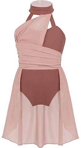 iEFiEL Vestito da Balletto Ragazza Abito da Ballo Lirico Contemporaneo Body Danza Classica Ginnastica Artistica Vestito Pattinaggio Artistico Jazz Danza Moderna Dancewear Dusty_Pink 7-8 Anni