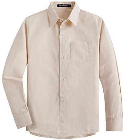 Spring&Gege Ragazzi Uniforme Scolastica Manica Lunga Camicia Tinta Unita per Bambino, Beige, 11-12 Anni