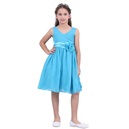 Freebily Vestito da Principessa Bambina Abiti da Damigella Ragazza Abito da Sera Lungo Vestito da Cerimonia Elegante Senza Maniche Gonna Lunga Tulle Festa di Compleanno Blu H 8 Anni