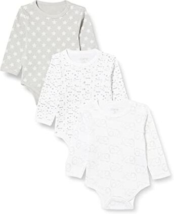 Care Body LS AOP (3-pack), Body Manica Lunga Unisex Bimbi 0-24, Grigio Light Grey (142), 9-12 mesi