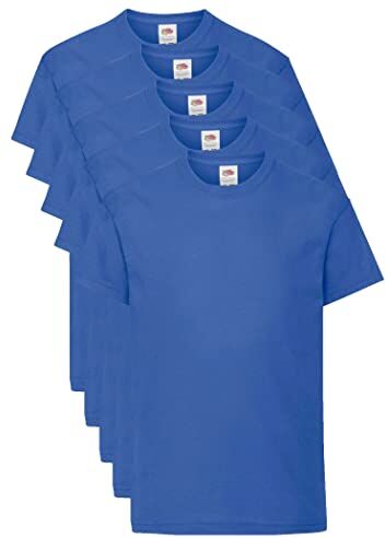 Fruit of the Loom T Originale Shirt, Blu Reale, 7-8 Anni (Pacco da 5) Unisex-Bambini e Ragazzi