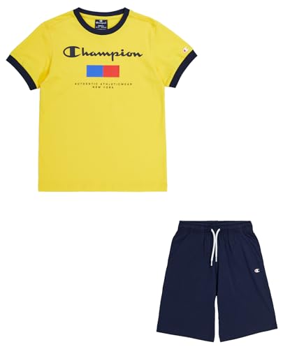 Champion Legacy Graphic Shop B New York Crewneck T-shirt & Shorts Completo, Giallo/Blu Marino, 9-10 anni Bambini e ragazzi SS24