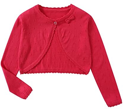 Yealoo Bambine Cardigan Bolero Maniche Lunghe Pizzo Girocollo Scrollata di Spalle Ragazze con Nodo di Prua