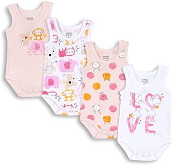 Chicco Set Body Senza Maniche in cotone, Body Unisex 0-24, Rosa, 0-3 mesi (pacco da 4)