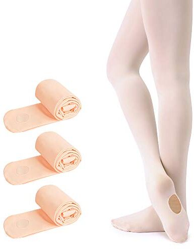 Soudittur Collant da Ballo Convertibili e Calzamaglie da Danza Classica Convertibile per Bambina Ragazze Donna in Rosa, 3 Paia, S (110-125 cm)