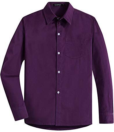 Spring&Gege Ragazzi Uniforme Scolastica Manica Lunga Camicia Tinta Unita per Bambino, Viola, 13-14 Anni