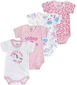 Chicco Set Body Con Maniche Corte in cotone , Body Unisex 0-24, Bianco Rosa, 0-3 mesi (pacco da 4)