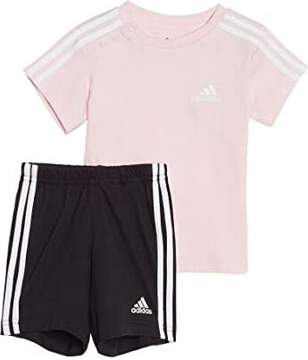 Adidas I 3S Sport Set, Tutina per Bambino e Neonato Unisex-Bimbi 0-24, Top:Clear Pink/White Bottom:Black/White, 912M