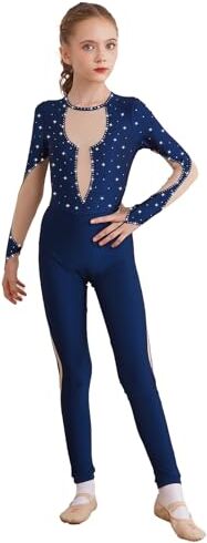 Freebily Body Ginnastica Artistica Bambina Maniche Lunghe Ballerina Vestito Danza Classica Balletto Tuta Sportiva Invernale Jumpsuit Pagliaccetto Tutine Dancewear Blu scuro E 9-10 anni