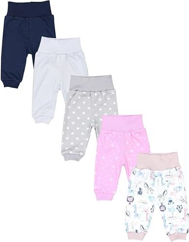 TupTam Pantaloni da Neonato, Confezione da 5 pz., Stelle Safari Rosa Grigio Blu Scuro Grigio Chiaro, 104