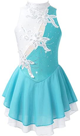 Freebily Abito da Pattinaggio Artistico Bambina Strass Leotards Body da Balletto Abito da Ballo Latino Vestito Danza Classica Ballerina Jazz Danza Moderna Performance Verde A 6 Anni