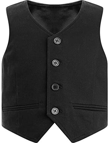 dPois Gilet Elegante Bambini Ragazzi Neonato Veste Smanicato Giacca Capotto Giubbotto Gentleman Canottiera Gilet Waistcoat da Sposa Cerimonia per Primavera Autunno, 2-14 Anni Nero 3-4 anni