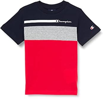 Champion Legacy American Classics-Color Block S/S T-Shirt, (Blu Marino/Rosso Intenso/Grigio Melange), 15-16 Anni Bambini e Ragazzi