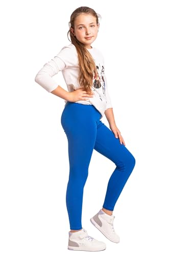 NYS NEW YORK STYLE Leggings  in Cotone per Bambini Lunghezza Totale alla Caviglia Ragazze Leggings Lunghi Tinta Unita Unisex Blu, Taglia 158 cm (13 Anni)