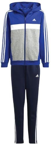 Adidas Tiberio 3-stripes Colorblock Fleece Track Suit Kids Tuta, semi lucid blue/white/medium grey heather, 11-12 anni Unisex Bambini e ragazzi