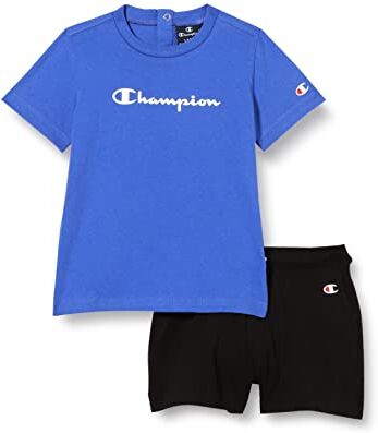 Champion Legacy American Classics-Logo S/S T-Shirt & Shorts Completo, (Blu Cobalto/Nero), 2 Anni Bimbo