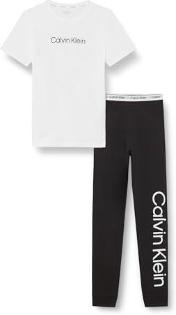 Calvin Klein Knit PJ Set (SS+Cuffed Pant) , Bianco (White Pack 09), 8-10 Anni Unisex-Bambini e Ragazzi