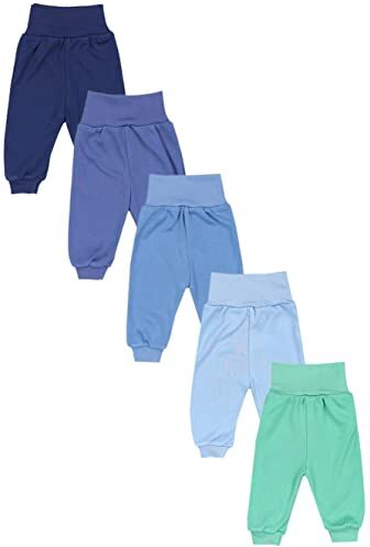 TupTam Pantaloni da Neonato, Confezione da 5 pz., Blu Scuro Jeans Blu Verde Menta, 80