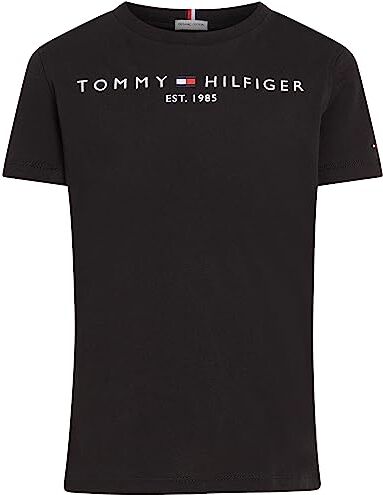 Tommy Hilfiger T-shirt Maniche Corte Bambini Unisex Essential Tee Scollo Rotondo, Nero (Black), 10 Anni